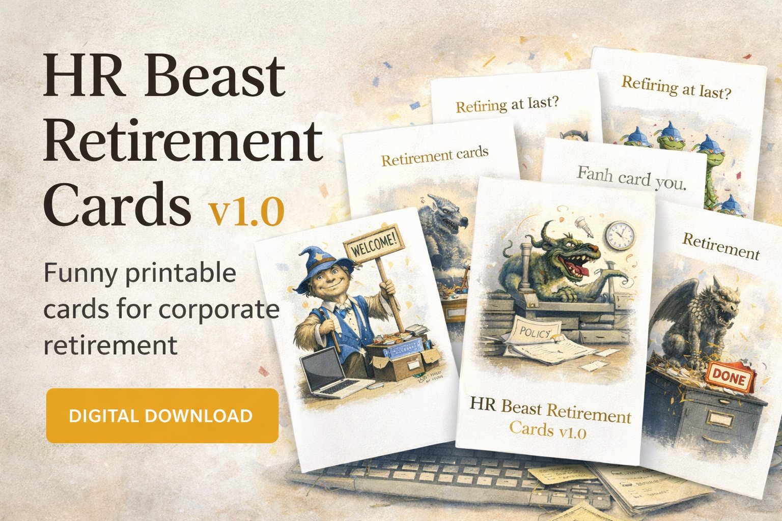 HR Beast Retirement Cards | Funny Printable Corporate Retirement Cards
